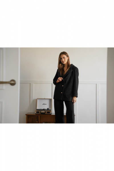 Жакет удлиненный прямой стиль на каждый день из вискозы SK Brand SK7201 черный - фото 7