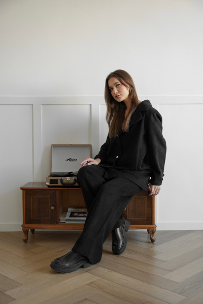 Жакет удлиненный прямой стиль на каждый день из вискозы SK Brand SK7201 черный - фото 5