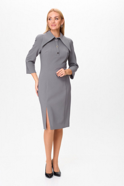 Платье серое полуприлегающего силуэта с воротником-стойкой Gamma Gracia 801 серый - фото 3