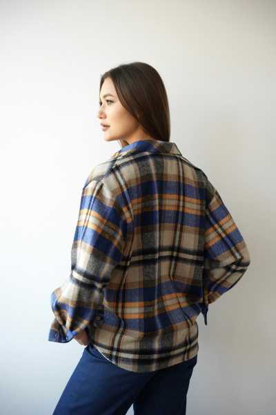 Рубашка из вискозы в клетку на каждый день SK Brand SK7205 клетка_синий - фото 7