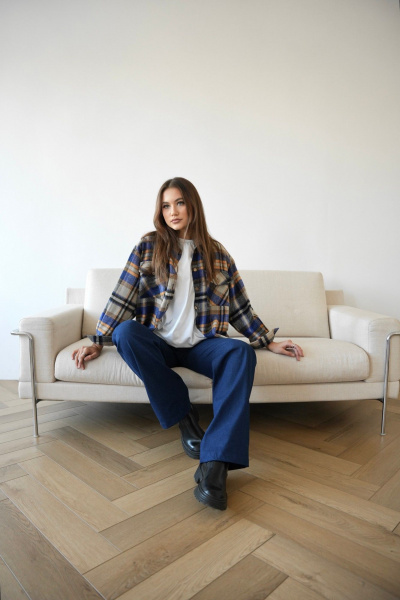 Рубашка из вискозы в клетку на каждый день SK Brand SK7205 клетка_синий - фото 6