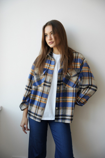 Рубашка из вискозы в клетку на каждый день SK Brand SK7205 клетка_синий - фото 1