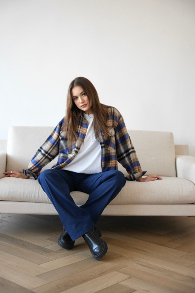 Рубашка из вискозы в клетку на каждый день SK Brand SK7205 клетка_синий - фото 3