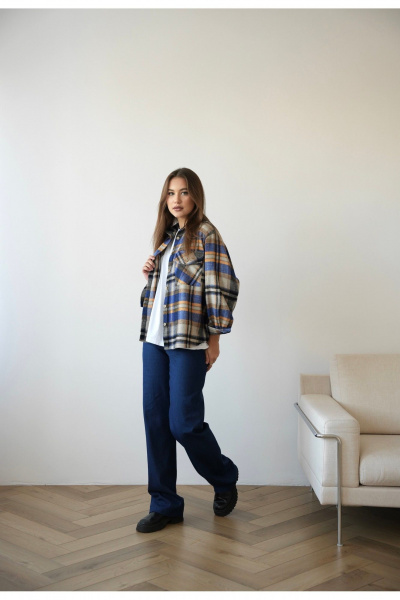 Рубашка из вискозы в клетку на каждый день SK Brand SK7205 клетка_синий - фото 2