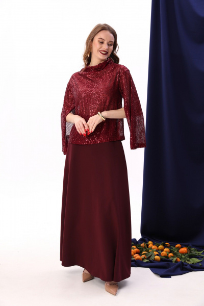 Красный трикотажный джемпер-кейп с пайетками NikVa 400-9 винный - фото 2