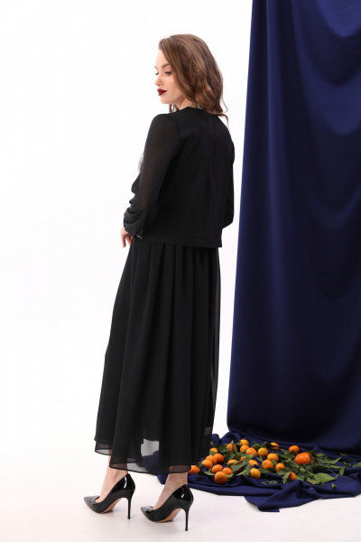 Платье макси с пайетками и комбинированным лифом NikVa 740-8 чёрный+серебро - фото 8