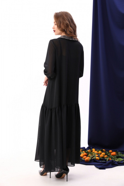 Платье из шифона с воланом и двухслойным фасоном NikVa 800-3 чёрный+серебро - фото 10