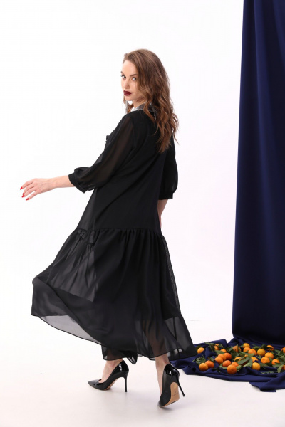 Платье из шифона с воланом и двухслойным фасоном NikVa 800-3 чёрный+серебро - фото 8