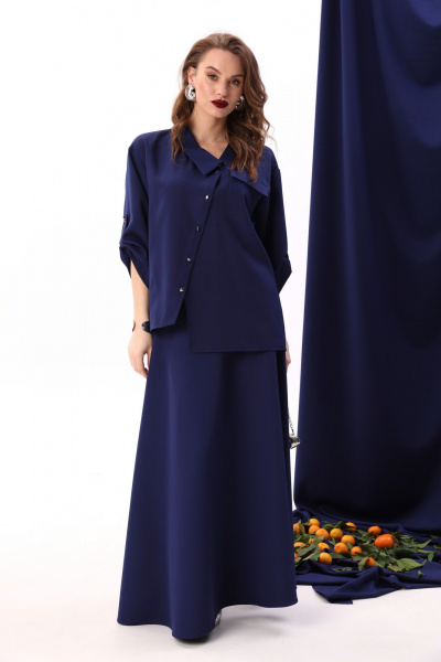 Юбка солнце макси с узким поясом и карманами NikVa 813-4 сапфир - фото 1