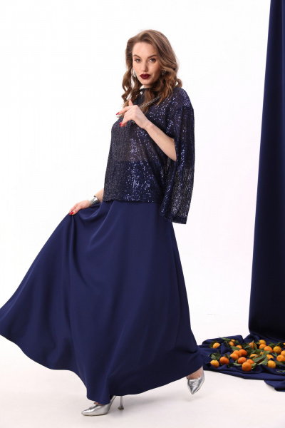 Юбка солнце макси с узким поясом и карманами NikVa 813-4 сапфир - фото 2