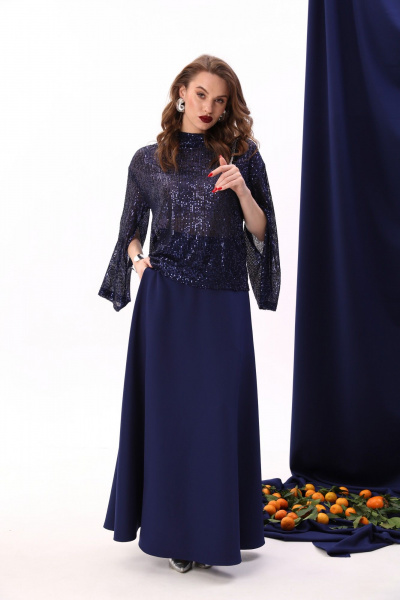 Юбка солнце макси с узким поясом и карманами NikVa 813-4 сапфир - фото 6