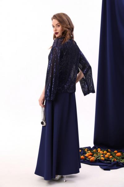 Юбка солнце макси с узким поясом и карманами NikVa 813-4 сапфир - фото 5