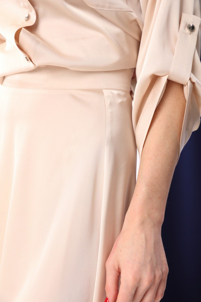 Юбка из атласа солнце макси с карманами и узким поясом NikVa 813-5 крем-брюле - фото 4