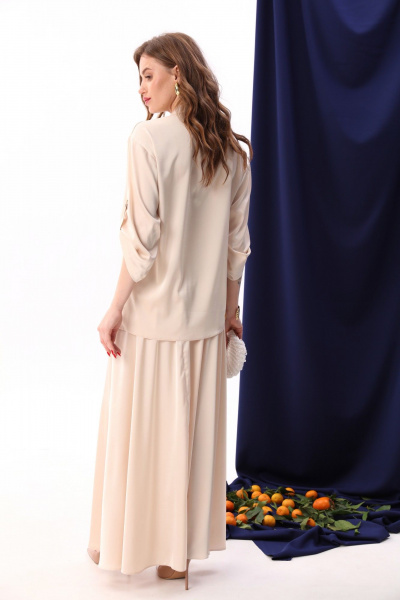 Юбка из атласа солнце макси с карманами и узким поясом NikVa 813-5 крем-брюле - фото 5