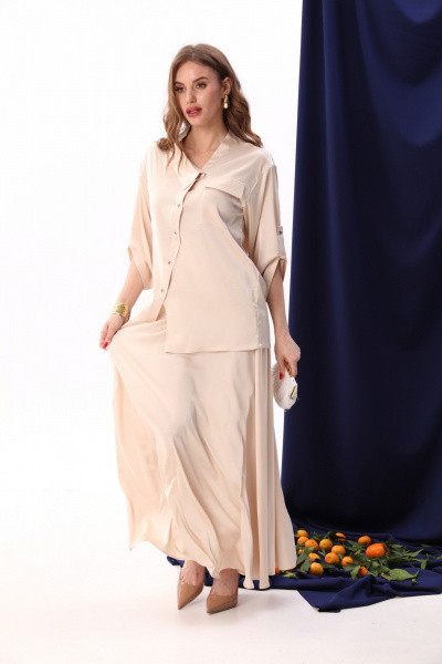 Жакет из атласа с асимметричным кроем и накладным карманом NikVa 902-2 крем-брюле - фото 6