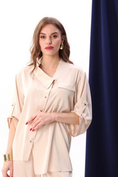 Жакет из атласа с асимметричным кроем и накладным карманом NikVa 902-2 крем-брюле - фото 2