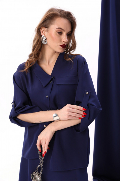 Костюм жакет с юбкой макси и карманами на пуговицах NikVa 928-1 сапфир - фото 6