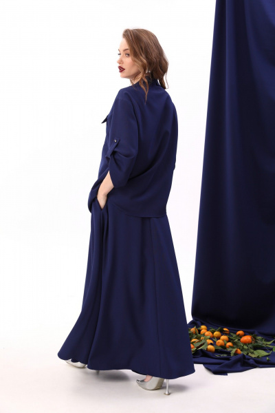 Костюм жакет с юбкой макси и карманами на пуговицах NikVa 928-1 сапфир - фото 4