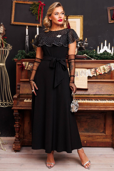 Черное нарядное коктейльное платье из шифона Мода Юрс 2693 черный - фото 2