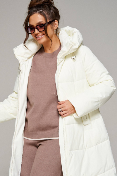 Пальто стеганое прямого силуэта из текстиля Beautiful&Free 6293 ваниль - фото 8