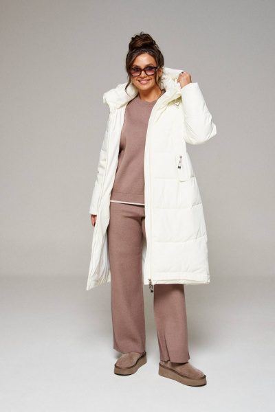 Пальто стеганое прямого силуэта из текстиля Beautiful&Free 6293 ваниль - фото 6