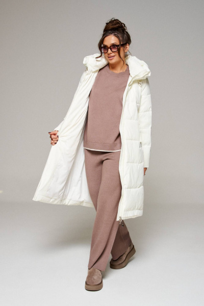 Пальто стеганое прямого силуэта из текстиля Beautiful&Free 6293 ваниль - фото 5