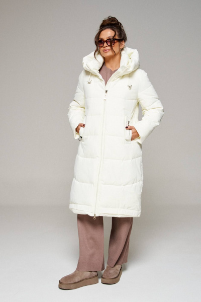 Пальто стеганое прямого силуэта из текстиля Beautiful&Free 6293 ваниль - фото 1