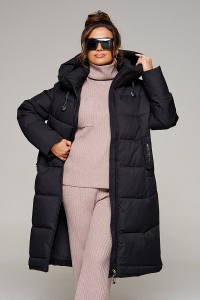 Пальто из текстиля с капюшоном и утеплителем Холлофайбер Beautiful&Free 6293 черный - фото 6
