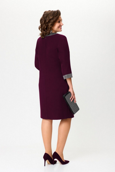 Платье трикотажное с серебристыми акцентами и V-вырезом Милора-стиль 1305 бордо - фото 2