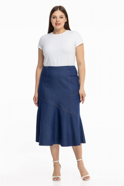 Джинсовая юбка с расширением из клиньев в летнем стиле Avila 0980 темно-синий - фото 9