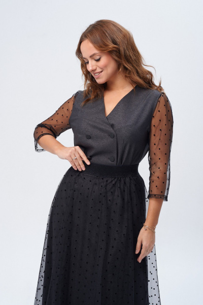 Платье с юбкой и съемной деталью из текстильных тканей TVIN 7827 графит - фото 12