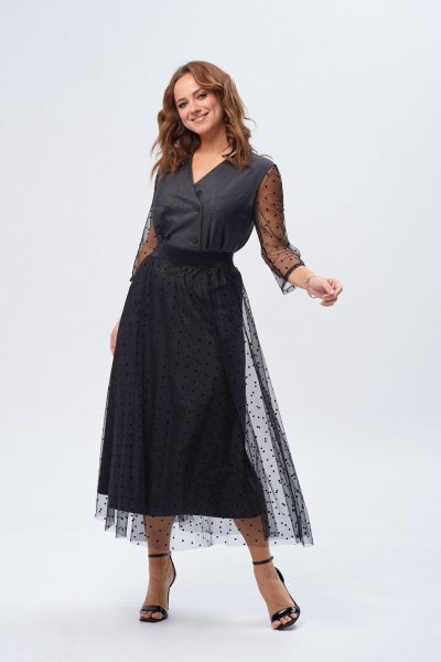 Платье с юбкой и съемной деталью из текстильных тканей TVIN 7827 графит - фото 10