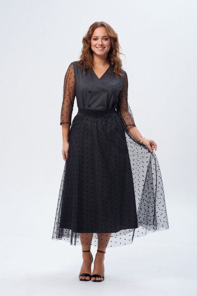 Платье с юбкой и съемной деталью из текстильных тканей TVIN 7827 графит - фото 1