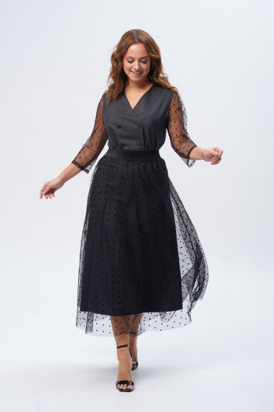 Платье с юбкой и съемной деталью из текстильных тканей TVIN 7827 графит - фото 3