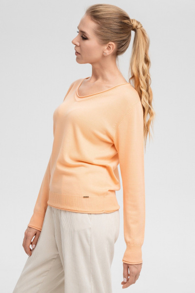 Джемпер оранжевый из кашемира и мериноза с рельефом AREOLA 10456 абрикос - фото 6