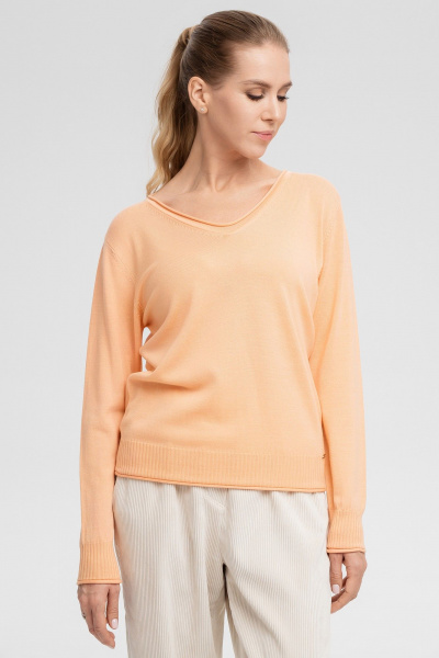 Джемпер оранжевый из кашемира и мериноза с рельефом AREOLA 10456 абрикос - фото 2