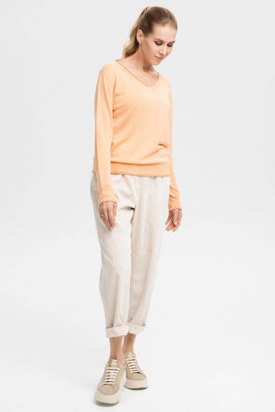 Джемпер оранжевый из кашемира и мериноза с рельефом AREOLA 10456 абрикос - фото 3