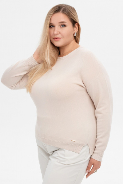 Джемпер молочный облегающий с круглым вырезом AREOLA 10457 брюле - фото 8