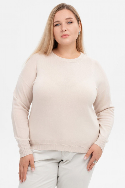 Джемпер молочный облегающий с круглым вырезом AREOLA 10457 брюле - фото 6