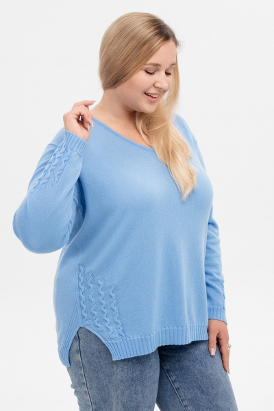 Джемпер с V-образным вырезом из кашемира AREOLA 10462 незабудка - фото 4
