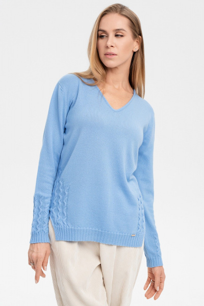 Джемпер с V-образным вырезом из кашемира AREOLA 10462 незабудка - фото 1