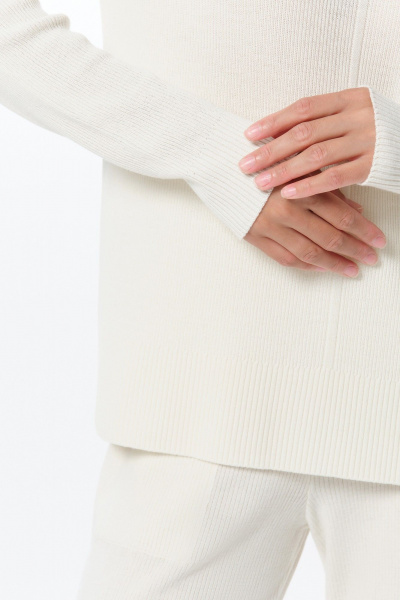 Джемпер с разрезами и воротом стойка из кашемира AREOLA 10464 жемчуг - фото 13