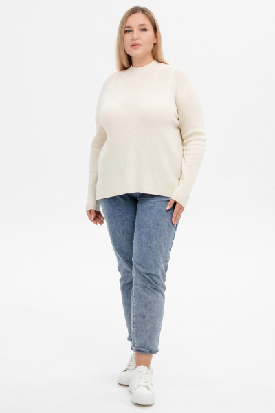 Джемпер с разрезами и воротом стойка из кашемира AREOLA 10464 жемчуг - фото 10