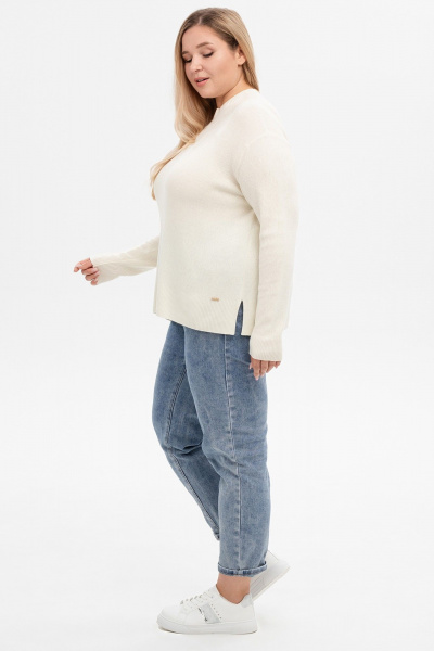 Джемпер с разрезами и воротом стойка из кашемира AREOLA 10464 жемчуг - фото 8