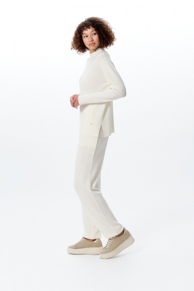 Джемпер с разрезами и воротом стойка из кашемира AREOLA 10464 жемчуг - фото 7