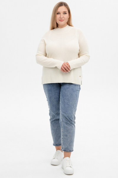 Джемпер с разрезами и воротом стойка из кашемира AREOLA 10464 жемчуг - фото 6