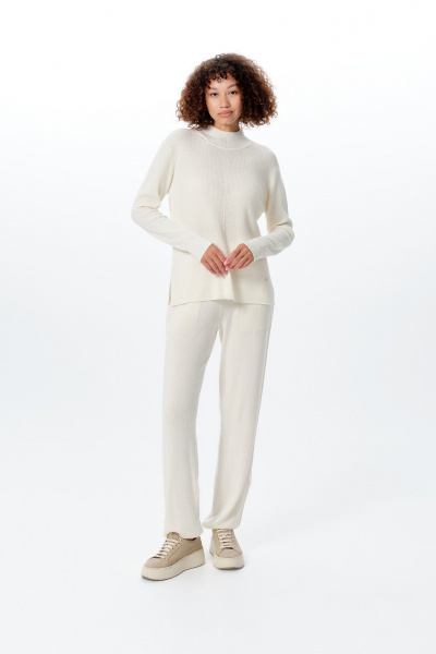 Джемпер с разрезами и воротом стойка из кашемира AREOLA 10464 жемчуг - фото 5