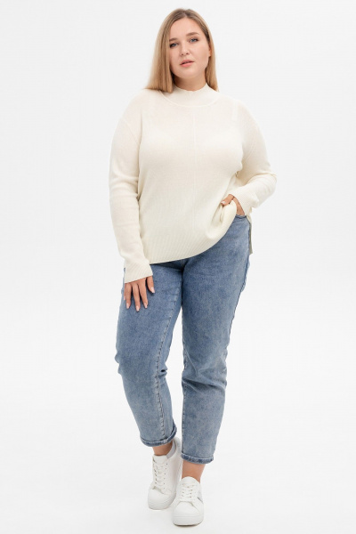 Джемпер с разрезами и воротом стойка из кашемира AREOLA 10464 жемчуг - фото 4