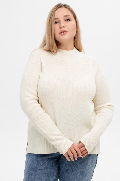 Джемпер с разрезами и воротом стойка из кашемира AREOLA 10464 жемчуг - фото 2