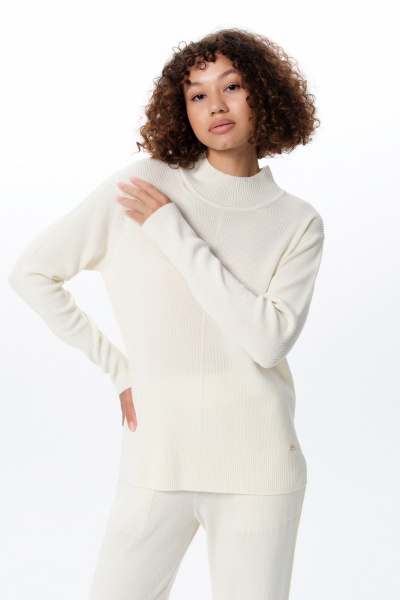 Джемпер с разрезами и воротом стойка из кашемира AREOLA 10464 жемчуг - фото 1